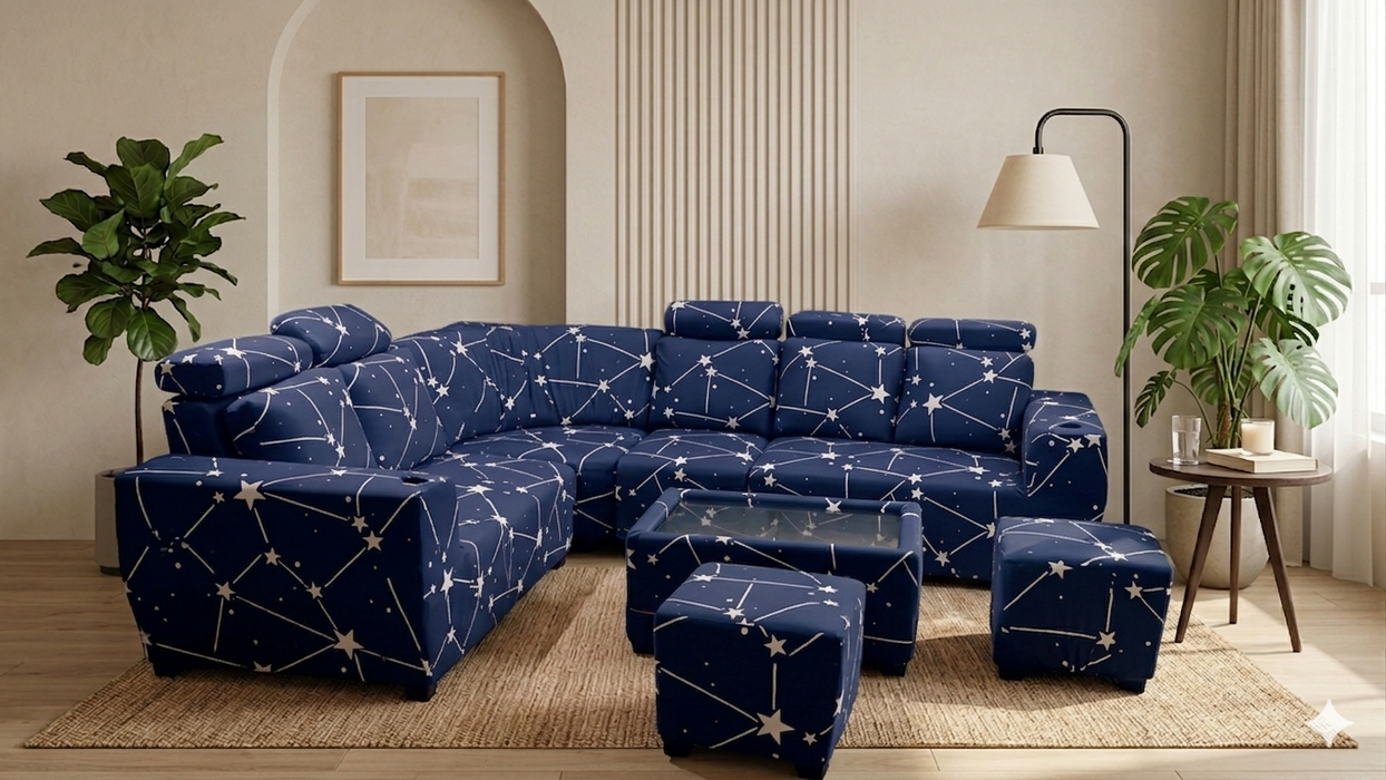 Cosmic Lines – L Shape Stretch Sofa Cover Set
